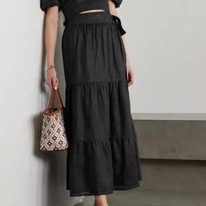 Faithfull The Brand - Cavaretta Tiered 100% Linen Maxi Skirt with Ties - Black